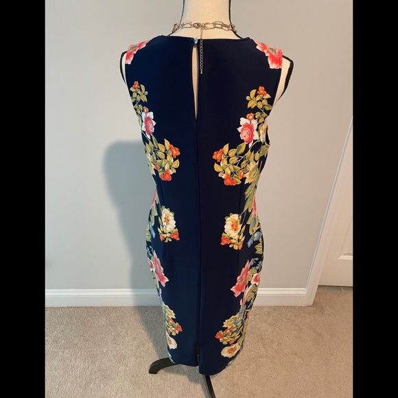 NWOT! Beautiful Dark Blue and Floral Sheath Dress! New Without Tag! - Picture 2 of 6